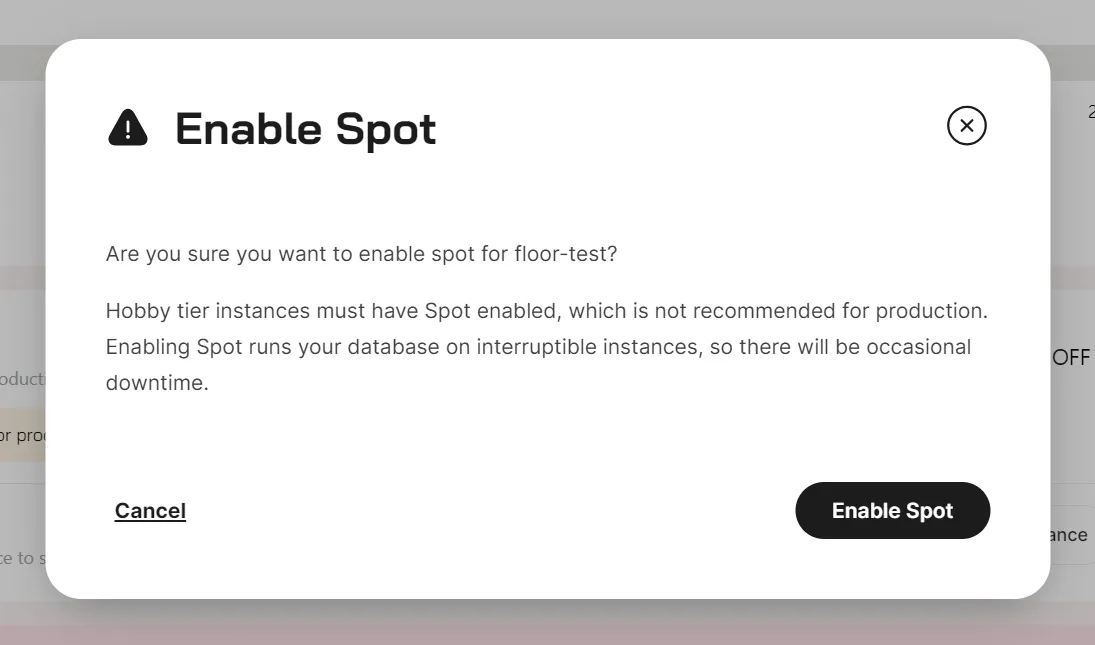 Warning before enabling Spot